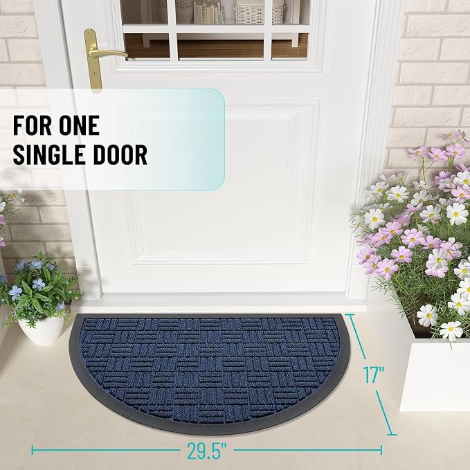 OLANLY Half Circle Door Mat Outside Entrance 29.5x17, Heavy Duty Sturdy Natural