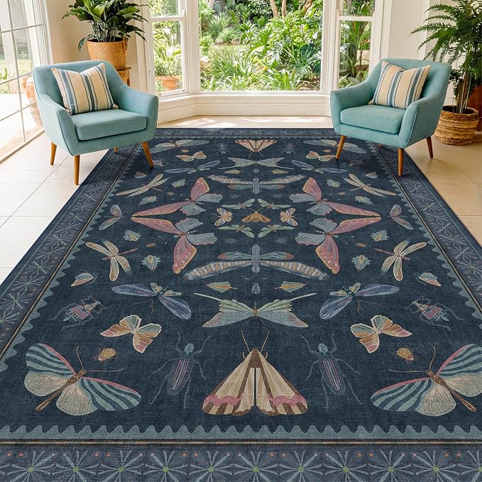Boho Living Room Area Rug 6x9, Non Slip Dining Room Rugs