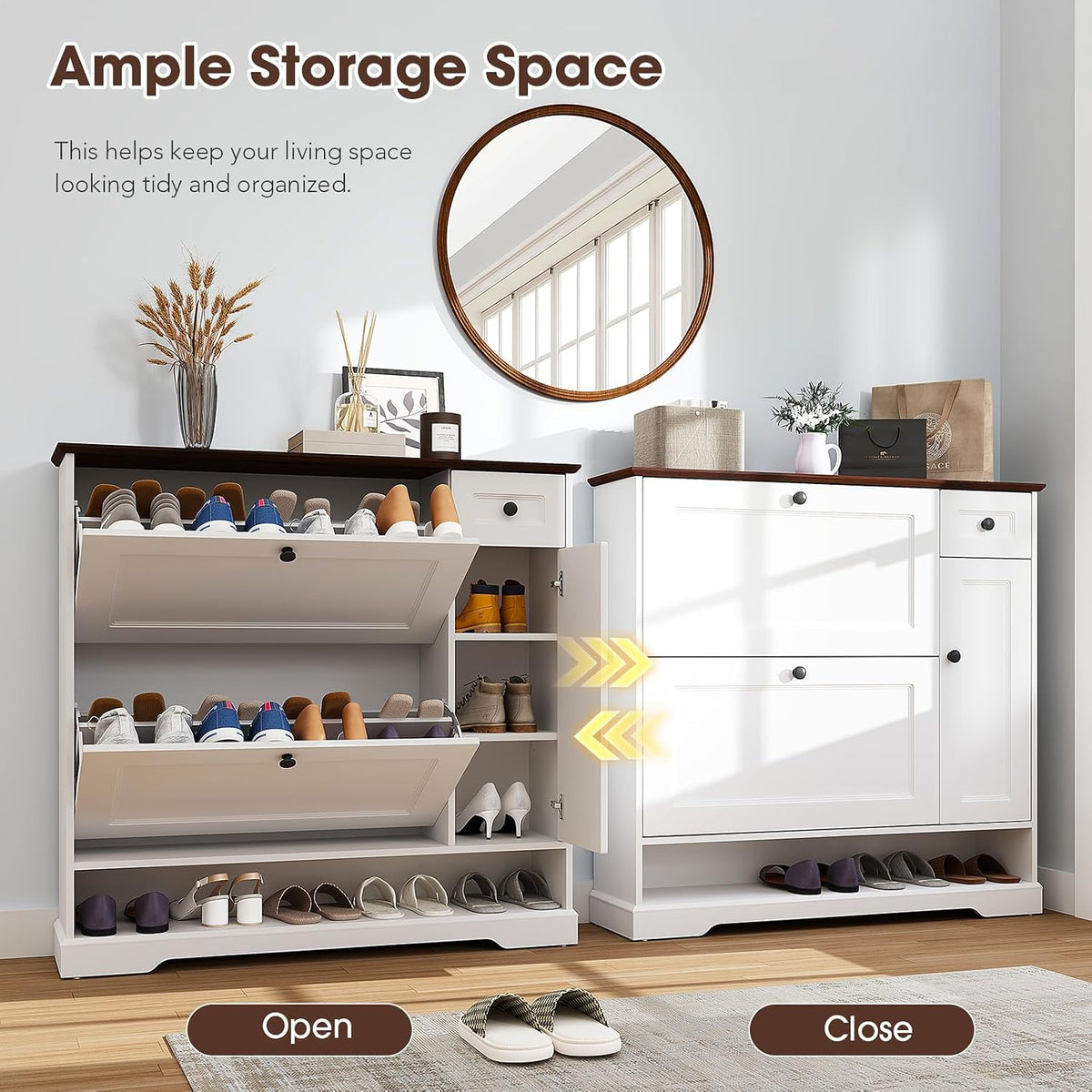 Patiorama Shoe Cabinet with 2 Flip Drawers, Side Cabinet, White