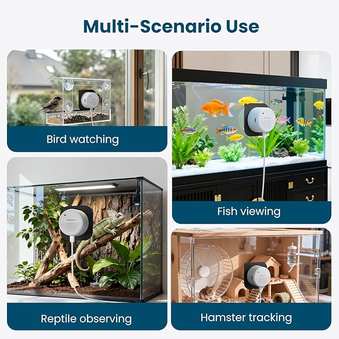 litokam Reptile & Aquarium Camera, 2K Anti-Glare Fish Tank & Terrarium Camera with Close-Focus Lens, 147° Ultra-Wide Angle, F1.0 Aperture, 3X Zoom, 24/7 Recording, 2.4G/5GHz WiFi