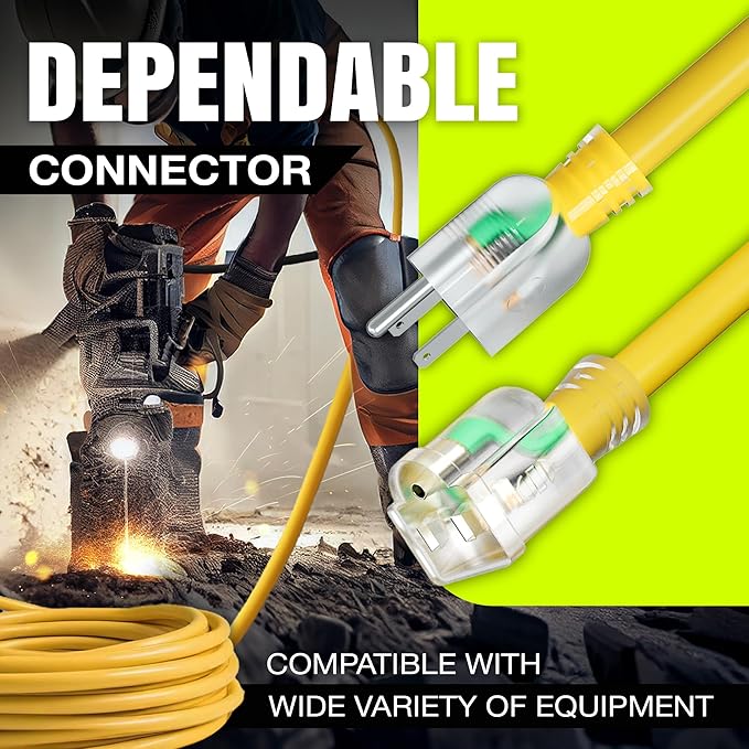 100ft Outdoor/Indoor Extension Cord 16/3 Gauge Heavy Duty 3 Prong SJTW, Waterproof, ETL Listed, Flexible Cold-Resistant Long Power Cord,10A 125V 1250W, Yellow by LifeSupplyUSA
