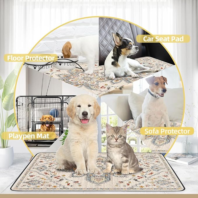 Washable Pee Pad for Dogs Extra Large, 72" x 72" Reusable Puppy Pads Waterproof Dog Rugs, Super Absorbent, Leakproof, Dog Crate Pad, Playpen Mat, Whelping Pads, White Medallion