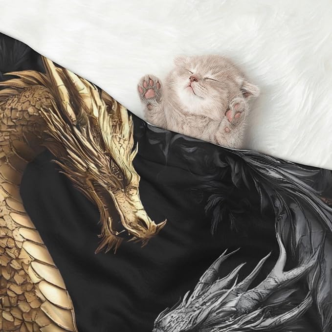 Waterproof Dog Blanket Soft Pet Blanket for Puppy Cat, Fleece Cat Throw Blankets for Furniture Bed Couch Sofa Reversible - Vintage Metal Dragon