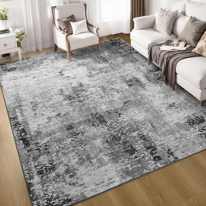 Living Room Rug 6x9 Gray Area Rug Machine Washable Boho Carpet Non Slip