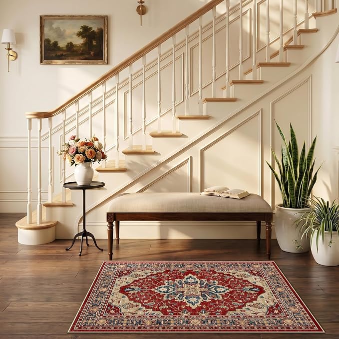 RELEANY Area Rugs Small 2'6"x4' Washable Non-Slip, Floral Vintage Distress