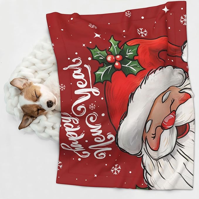 Happy New Year Throw Blanket - Red Xmas Blanket for Dog Cat Pet 40x30 Santa Blankets for Couch Sofa Bed