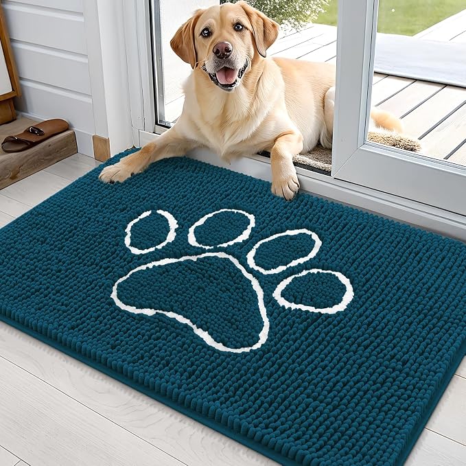 OLANLY Dog Door Mat for Muddy Paws 35x24, Paw Print Design, Absorbs Moisture
