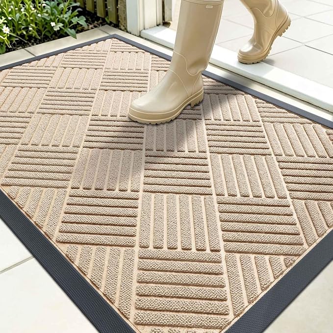 OLANLY Front Door Mat Outside Entrance 35x23, Heavy Duty Sturdy Natural Rubber