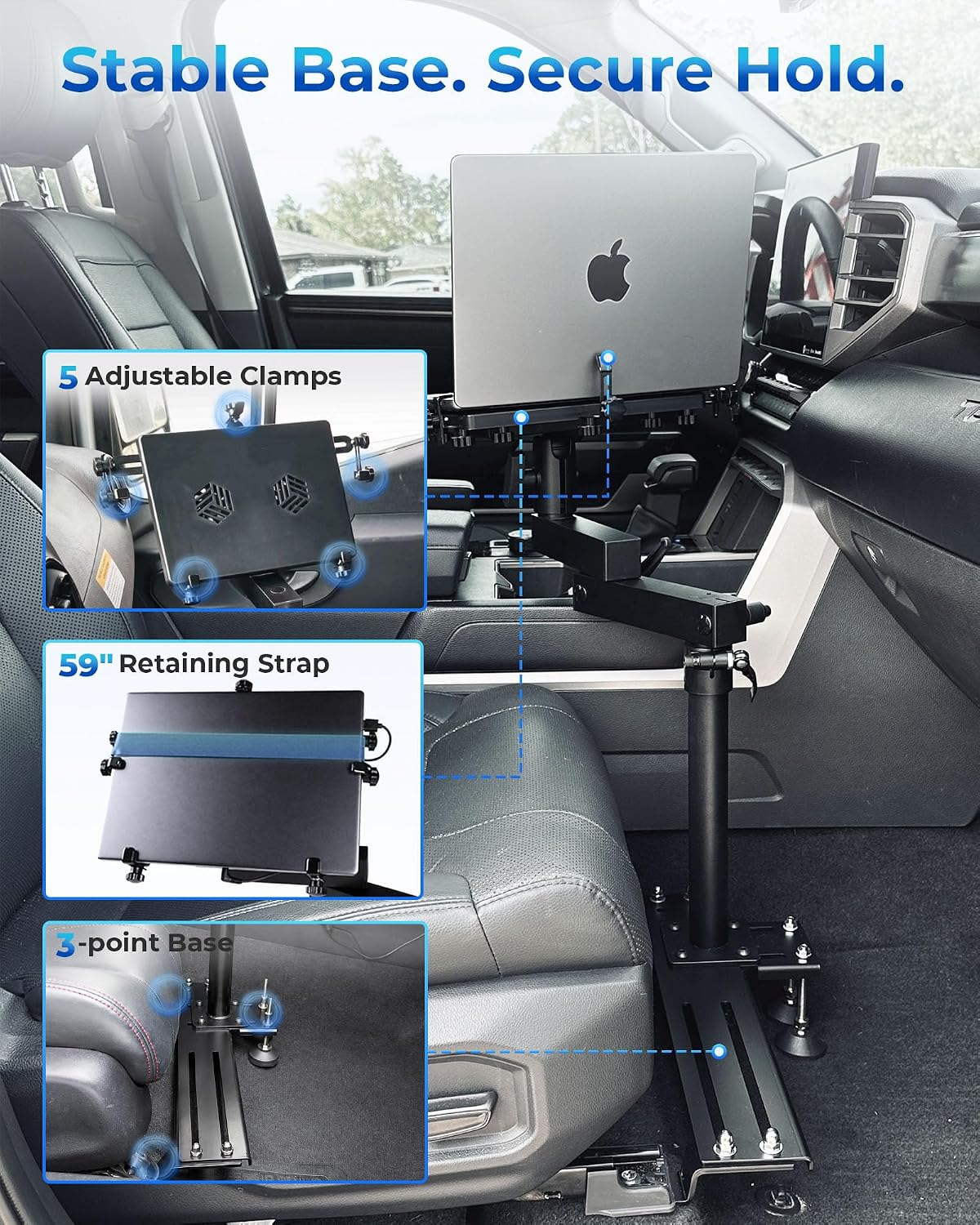 No-Drill Car Laptop Mount, Adjustable Mobile Truck Computer Stand