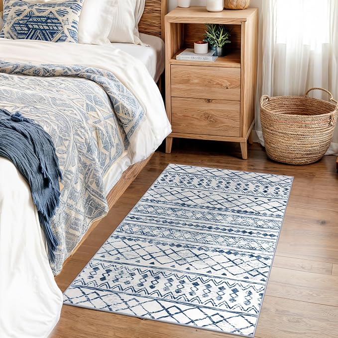 KUTA Moroccan Area Rugs, 2x3 Blue White Entryway Rug Non-Slip Washable Small