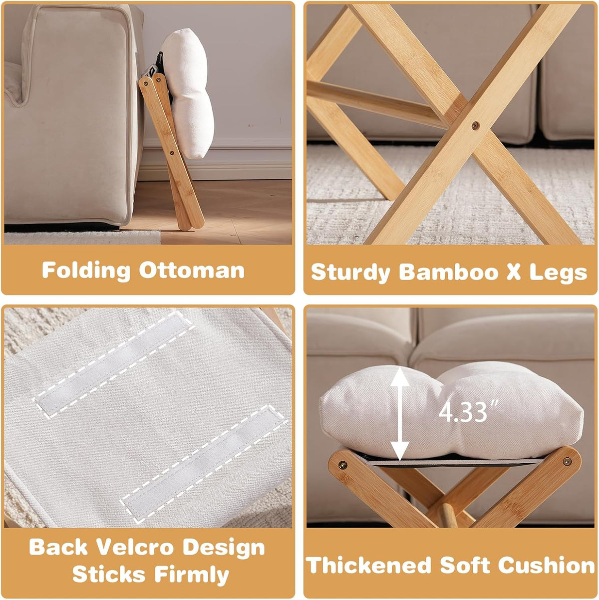 Baveke Foldable Ottoman Foot Rest for Chair, Small Foot Stools Ottoman for Home Decor, Space-Saving Foot Rest for Couch Living Room, Bedroom, Entryway