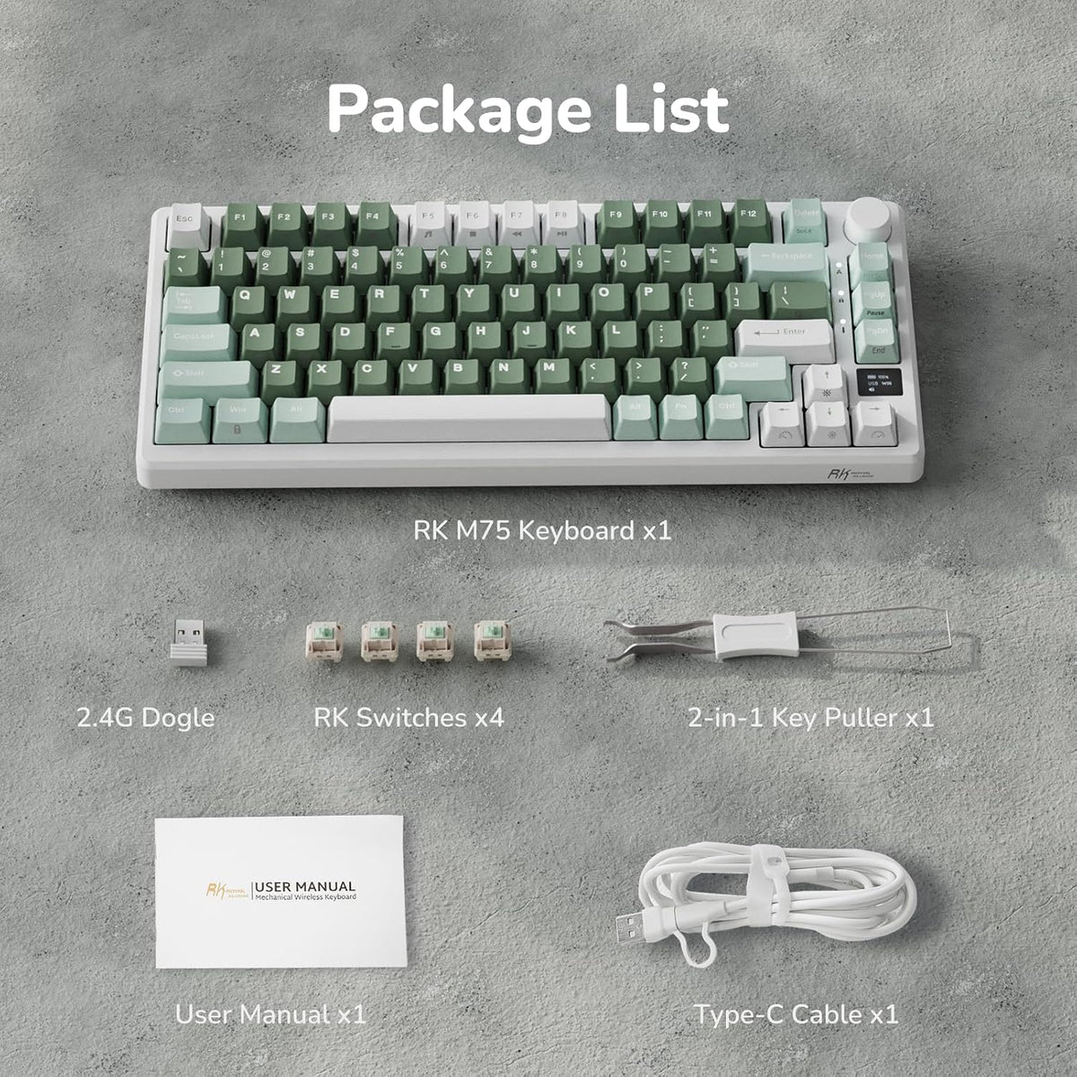 RK ROYAL KLUDGE M75 Wireless Mechanical Keyboard with OLED Display & Knob