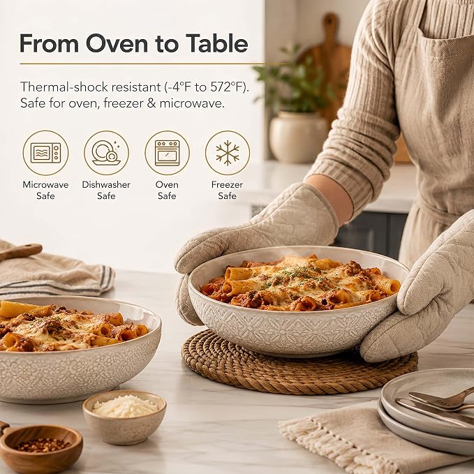 8 inch Pasta Bowls Set of 4, 22 Oz Ceramic Serving Bowls, Large Porcelain