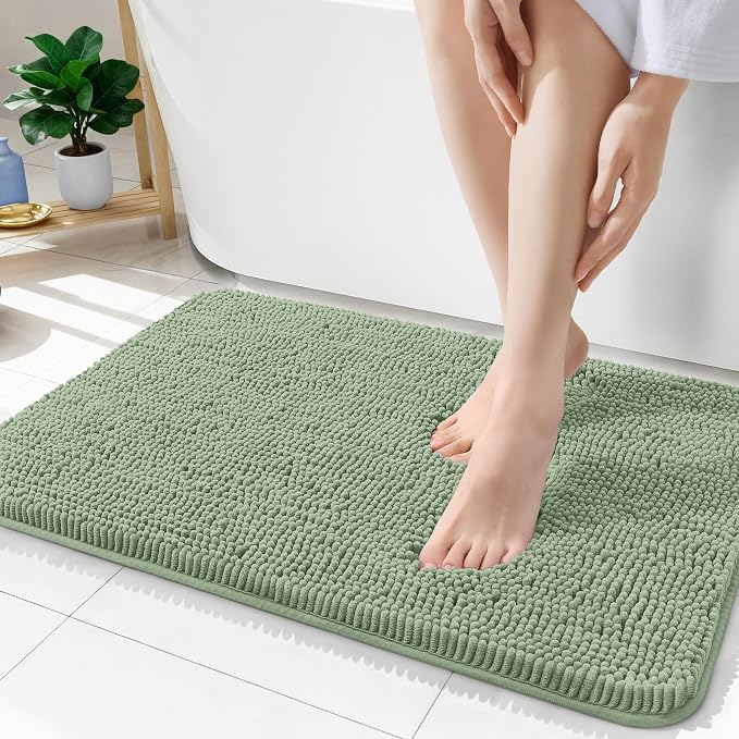OLANLY Bathroom Rugs 35x24, Extra Soft Absorbent Chenille Bath Rugs, Rubber