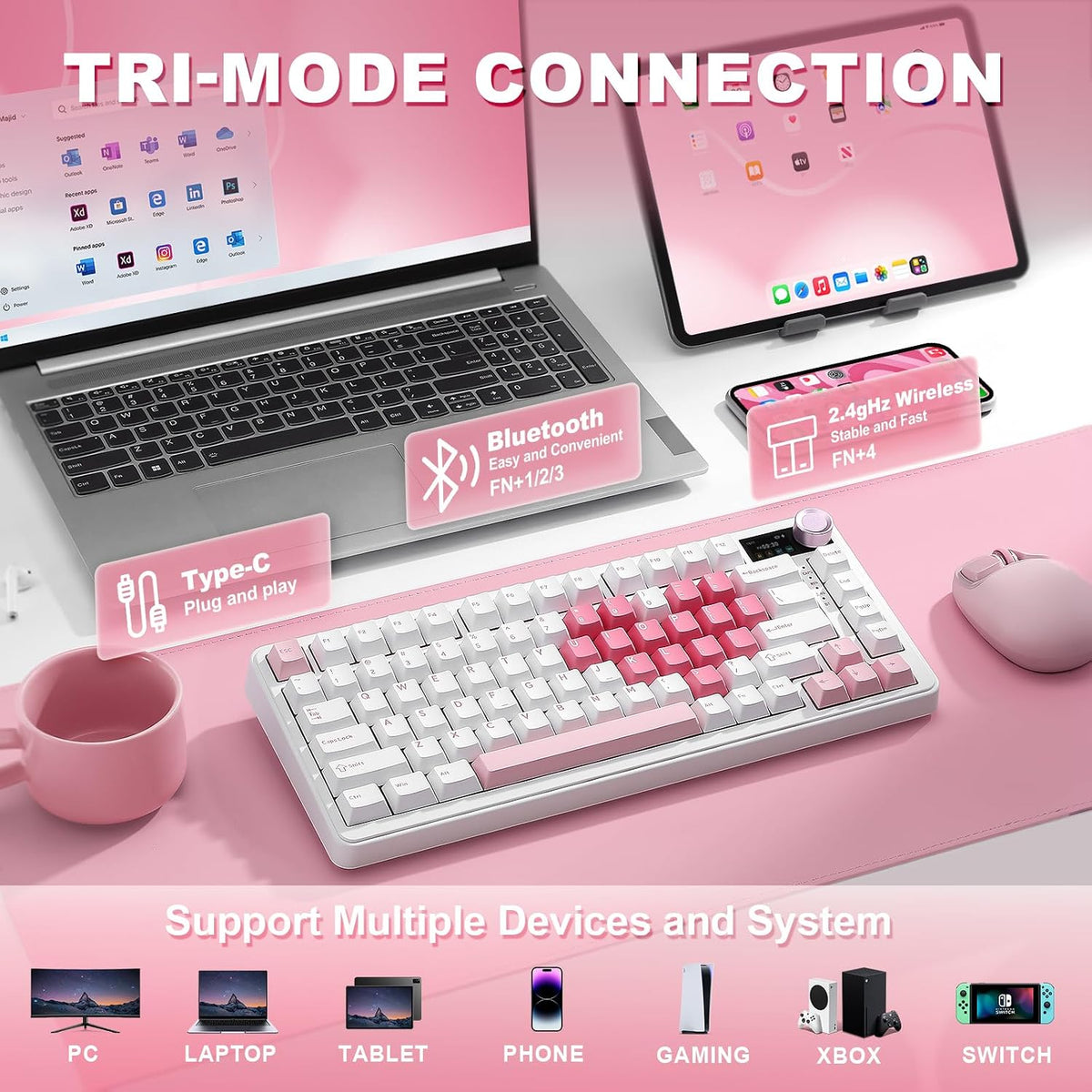 YUNZII B75 PRO MAX 75% Mechanical Keyboard (White Heart,Candy Switch)