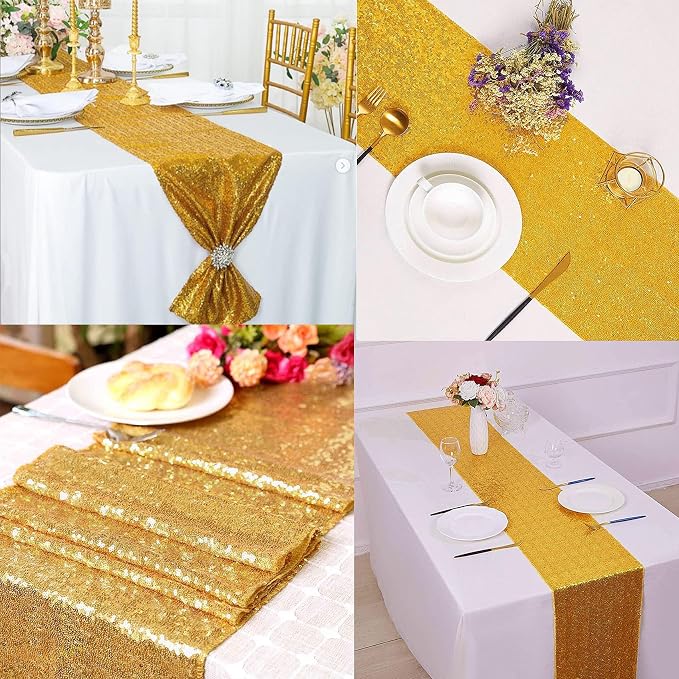 12 Packs 12 X 72 Inch Gold Sequin Table Runner Glitter Dining Table Runner