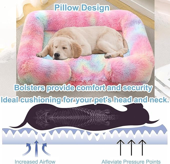 Dog Beds Large Sized Dog Orthopedic, Sofa Dog Bed with Waterproof Lining and Nonskid Bottom, Rectangle Washable Dog Bed for Medium Small Dogs Cats (Color : Rainbow, Size : 23 x 18)