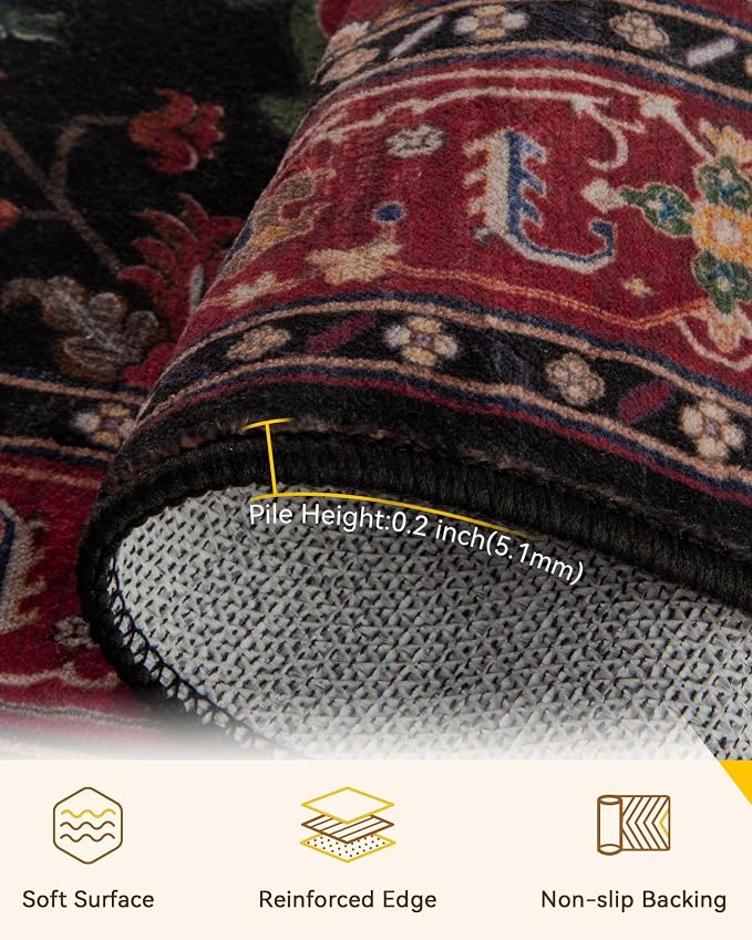 RELEANY Area Rugs 7'x10' Washable Non-Slip, Floral Vintage Distress Medallion