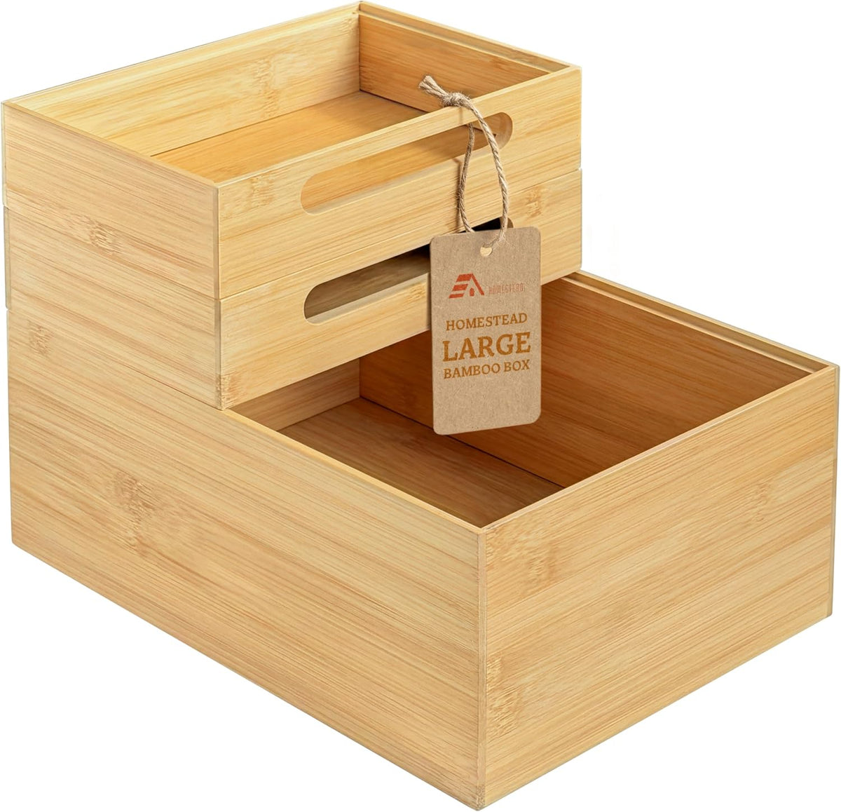 HOMESTEAD 3-Piece Stackable Bamboo Storage Box, Large Storage Bin, Wooden Boxes for Makeup Drawer Organizer Bathroom, Office Supplies, Kitchen Utensils, Bamboo Storage Containers