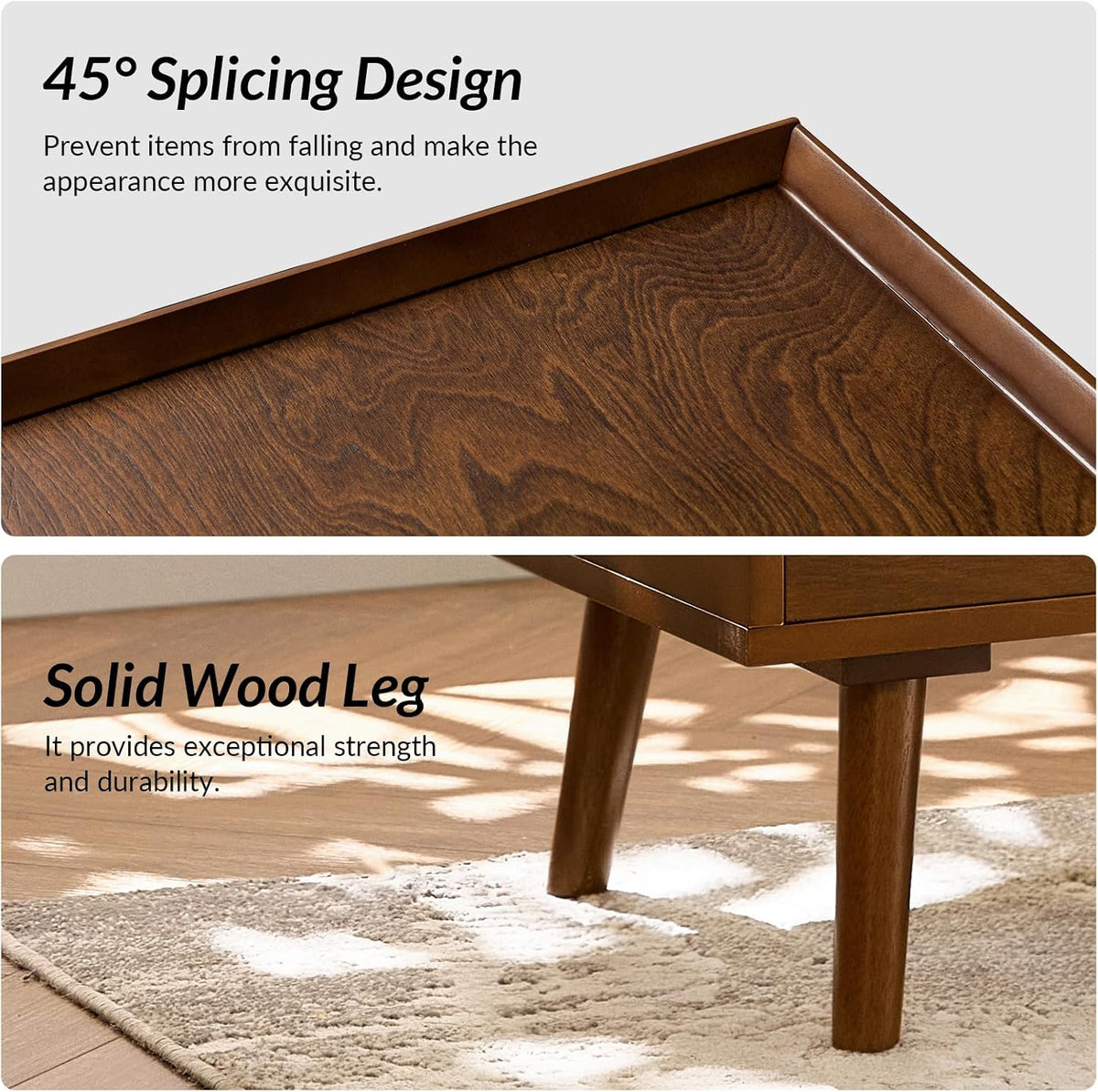 HULALA HOME 2-Drawer End Table with Charge Station, Walnut