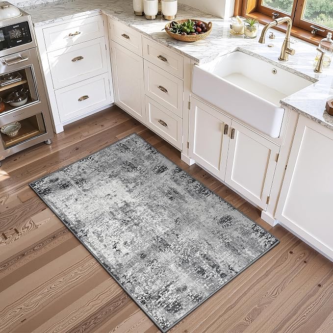 Entrance Rugs Indoor 2x4 Grey Entry Rug Washable Abstract Black Small Area Rug