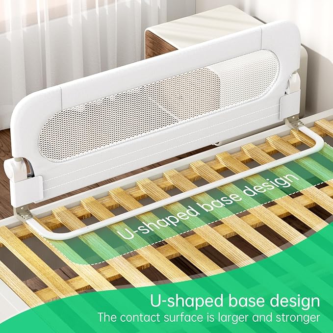 Folding Bed Rail for Toddlers,Baby Bed Rail Guard with Reinforced Anchor Safety System,Fit Bunk,Full Size,Queen,King,Twin(White,59"x23.6")