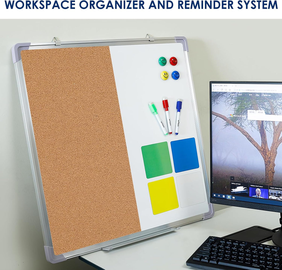 Cork Board White Board Combo 24 x 24 in – Dry Erase and Bulletin Board