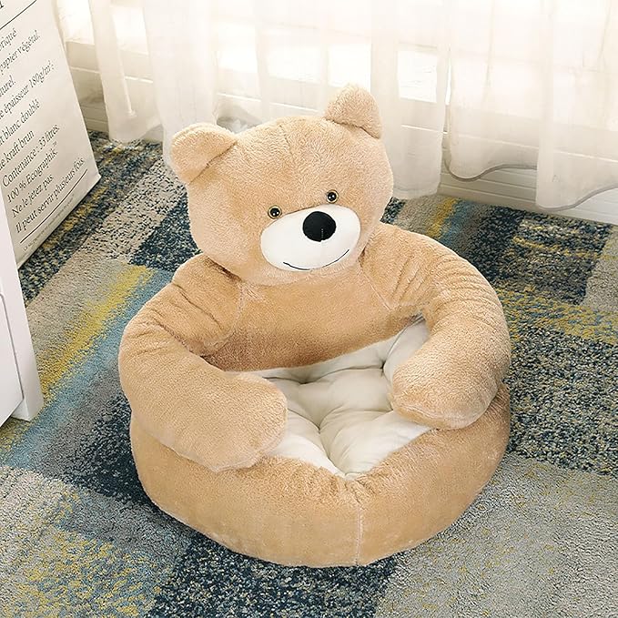 Dog Sofas & Chairs, pet Shape Sofa, Slip Resistant Dog cat Furniture, Adorable Bear Shaped Pet Sofa Bed, Washable Dog cat Couch, Plush Soft Couch for Dogs and Cats XL(bottomDiameter77cm) Khaki