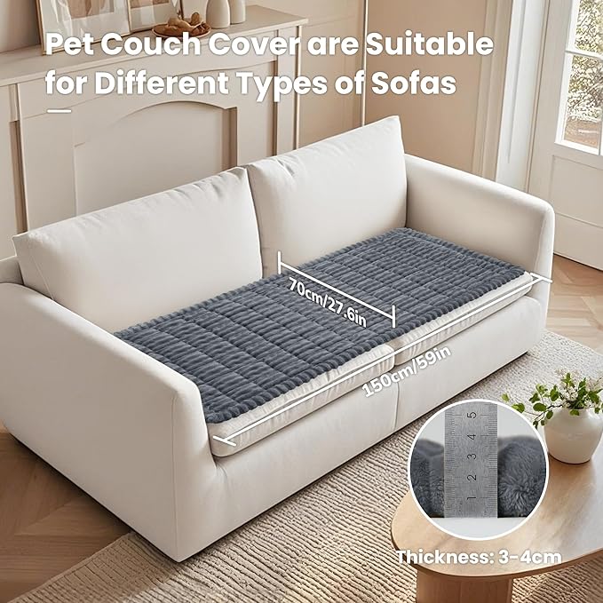 Non Slip Fuzzy Pet Couch Covers for Dog, Washable Couch Cushion Covers for Dogs
