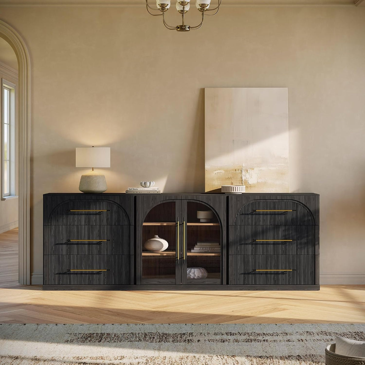 BELLEZE Jagger 3-Piece Modular Sideboard Buffet Cabinet - Ebony