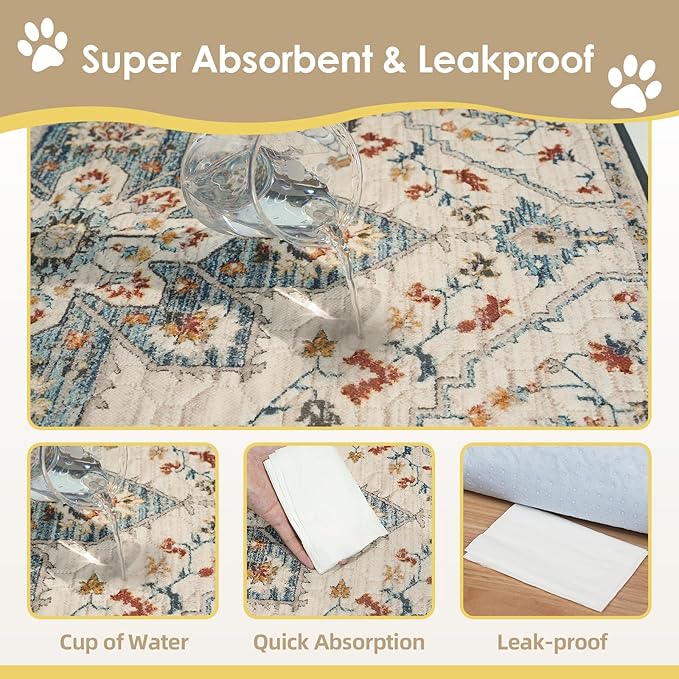 Washable Pee Pad for Dogs, 32" x 24" Reusable Puppy Pads Waterproof Dog Rugs, Super Absorbent, Leakproof, Dog Crate Pad, Playpen Mat, Whelping Pads, White Medallion