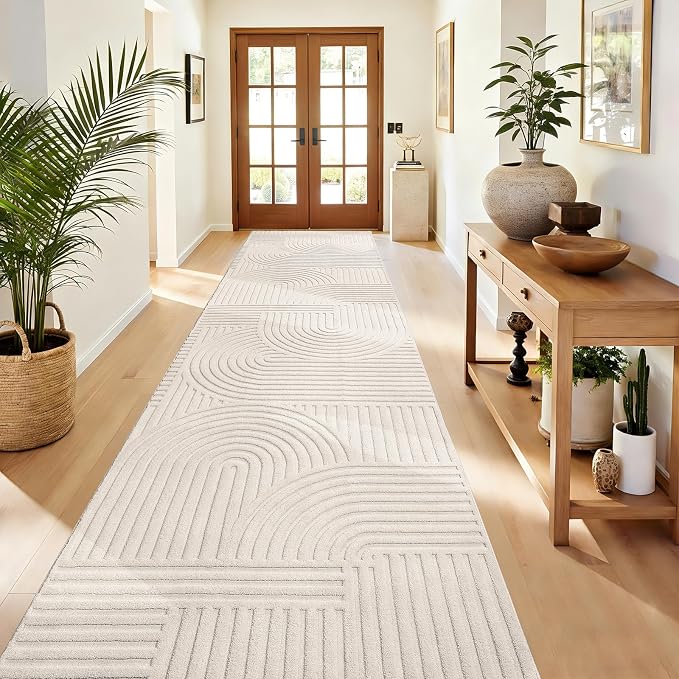 Pauwer 3x12 Washable Area Rugs for Living Room Modern Beige Solid Color Soft