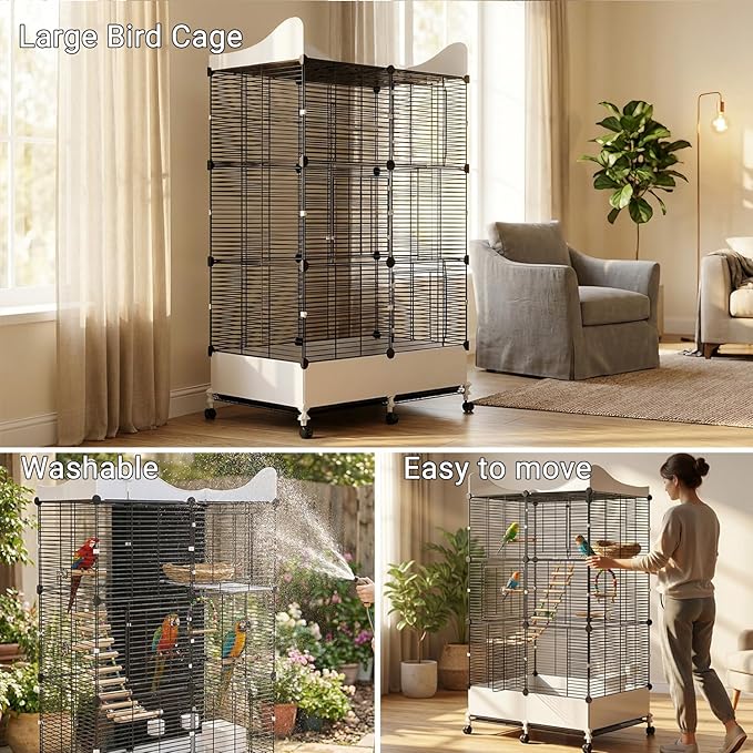 Encrypted Bird Cage Large Bird Cages 57-Inch, Top Storage Space, Bottom Splash Guard with Essential Bird Supplies – Durable & Spacious Aviary – Budgies & Cockatiels
