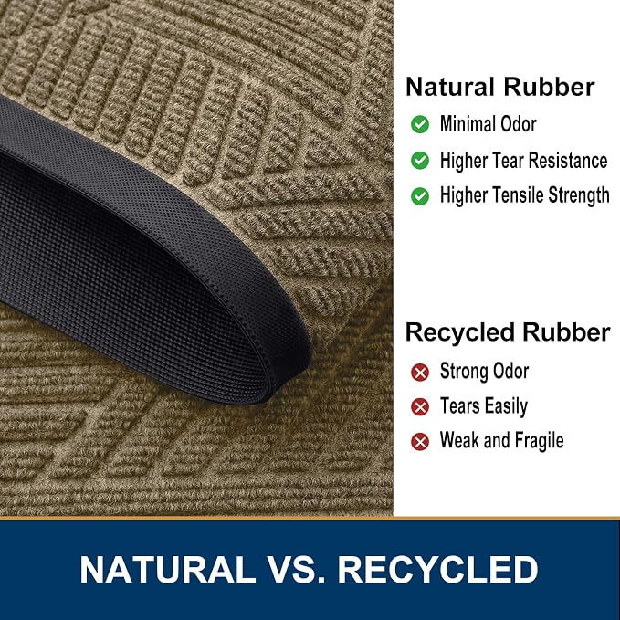 Smiry Front Door Mat Outside Entrance, Heavy Duty Sturdy Natural Rubber Doormat