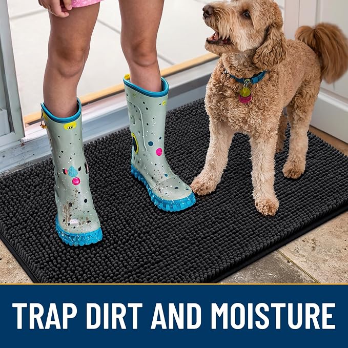 Smiry Dog Door Mat for Muddy Paws 30x20, Absorbent Dirt Trapper, Non-Slip