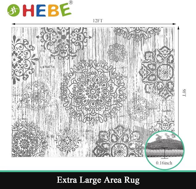 HEBE Area Rugs for Living Room 9'x12', Washable Non Slip Boho Bedroom Rug