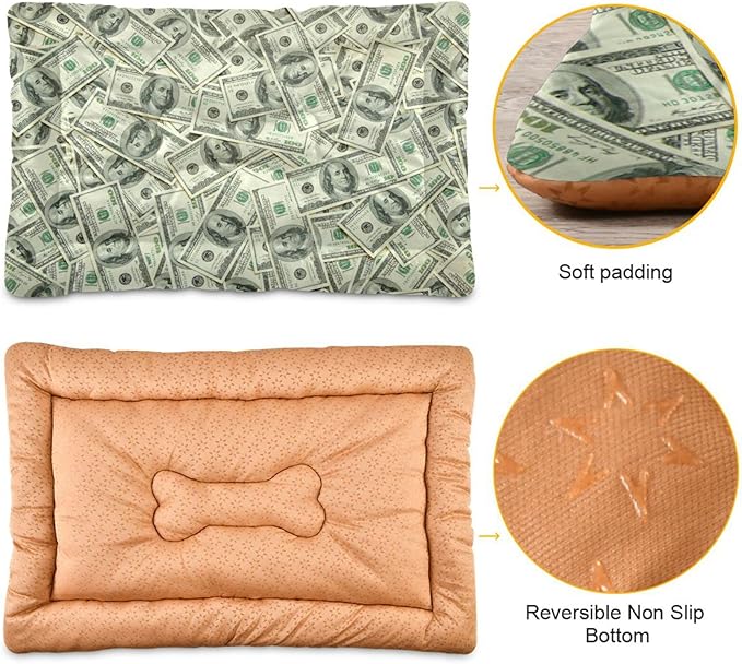 Money Print Pet Bed Cute Dog Bed Mat Absorbing Non Slip Pad Pet Sleeping Mat for Small, Medium, and Large Dogs Puppy Cat 24 in x 18 in