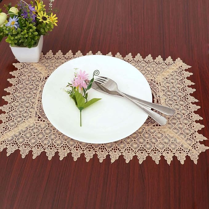 Set of 4 Burgundy Lace Table Placemat Rectangular 12 × 18 Inch