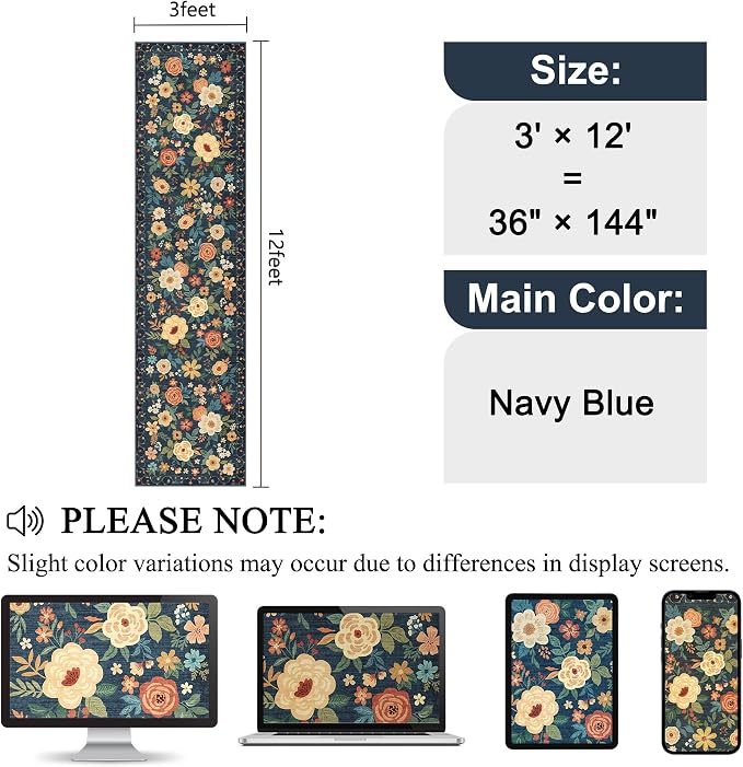 DUKINO 3x12 Washable Runner Rug, Non Slip Soft Floral Hallway Runner Rug