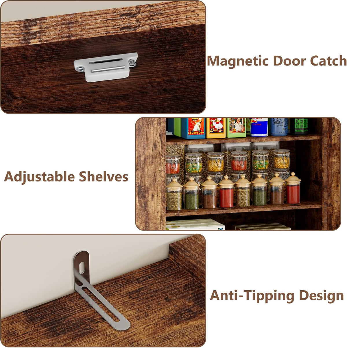 BORNOON Pantry Organizers and Storage Cabinet, 67.71” Barn Door Kitchen Cabinet with Drawers and Adjustable Shelf, Tall Pantry for Kitchen, Dining Room, Living Room