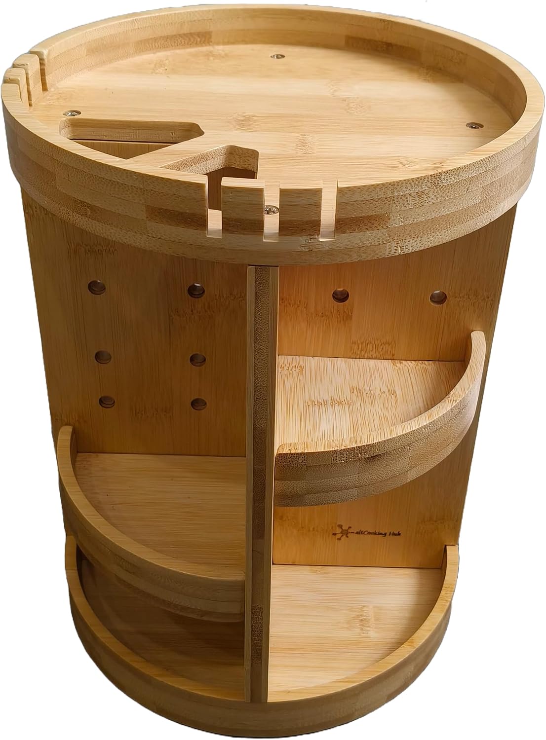 Bamboo Rotating Makeup Organizer with Adjustable Shelves - Round, Multipurpose Storage 360° Carousel for Vanity, Bathroom, Kitchen Countertop, Bedroom, Desk