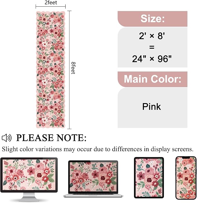 DUKINO 2x8 Washable Runner Rug, Lightweight Soft Floral Hallway Rug Runner