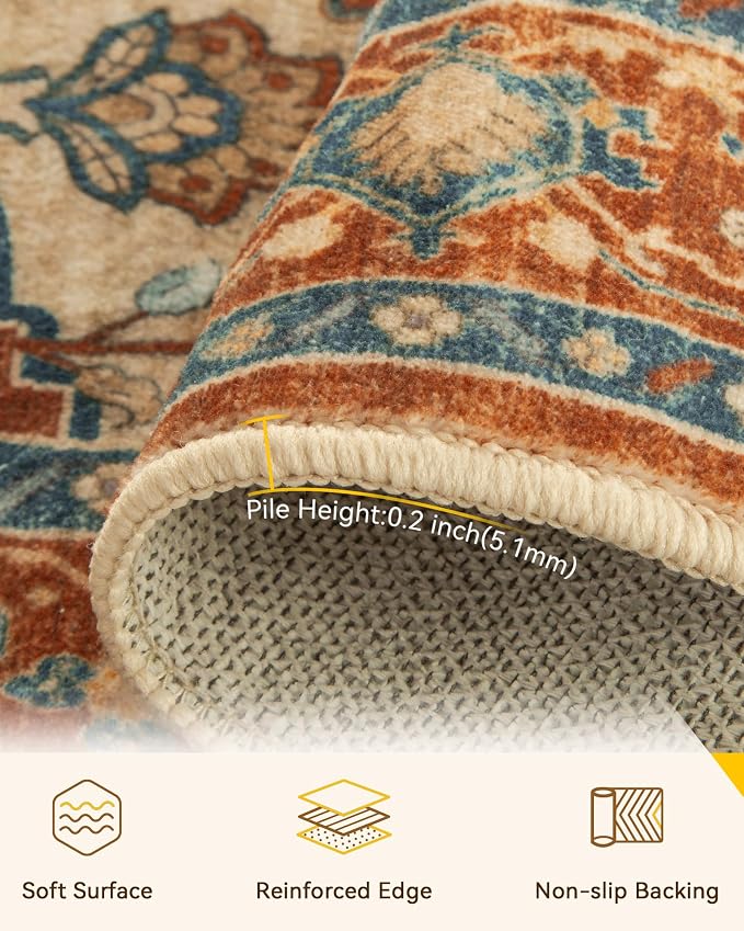 RELEANY Area Rugs Runner 2'x6' Washable Non-Slip, Floral Vintage Distress