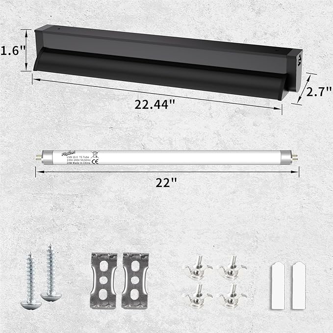 T5 UVB Reptile Lighting Fixture, UVB Light for Reptiles, 24W 10.0 UVB Lighting Combo Kit for Desert & Tropical Reptiles (Lizard, Bearded Dragon, Tortoise), 22INCH