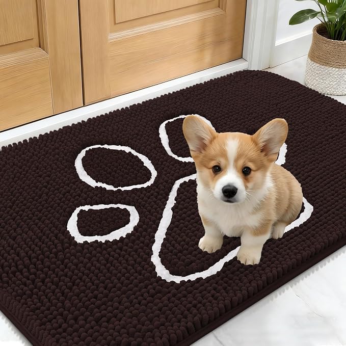 OLANLY Dog Door Mat for Muddy Paws 24x16, Paw Print Design, Absorbs Moisture
