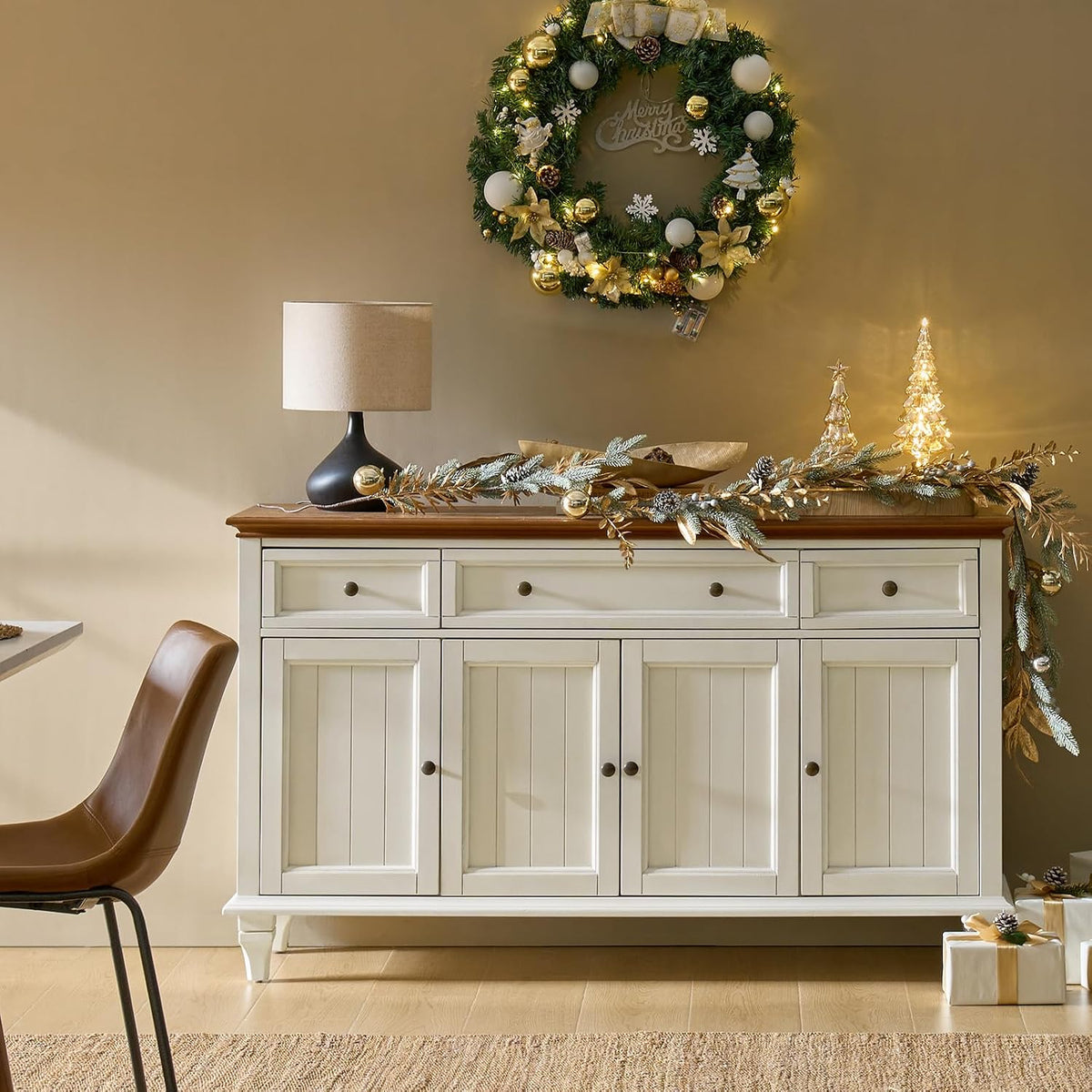 HULALA HOME 58" Sideboard Buffet Cabinet with Storage & Drawers, White