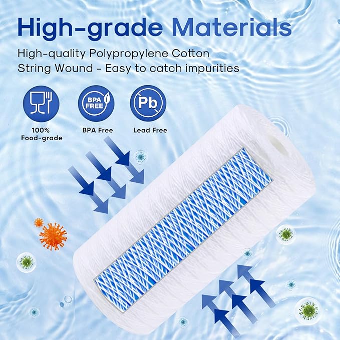 ICEPURE 5 Micron 10”*4.5'' Whole House Sediment String Wound Water Filter