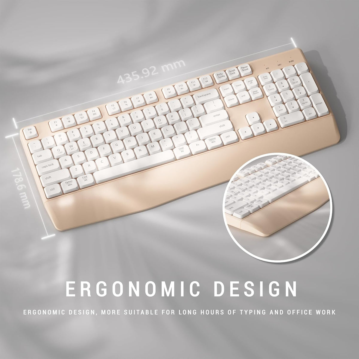 MPTOG Bluetooth Computer Wireless Keyboard with Wrist Rest (Khaki White)