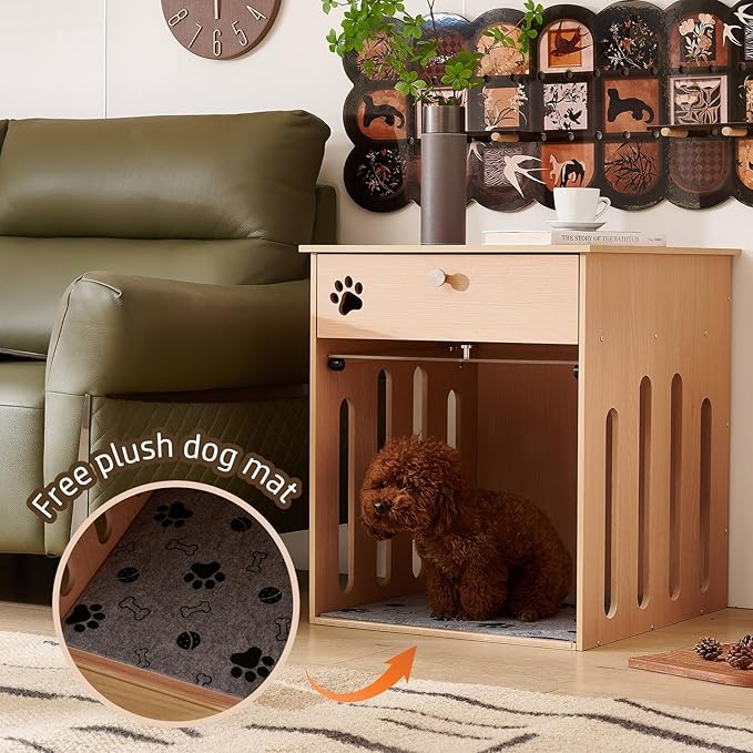 26 Inch Dog Crate Furniture for Small Dogs as Sofa Side Table with Flip-Up Acrylic Door, Storage Compartment & Charging Station