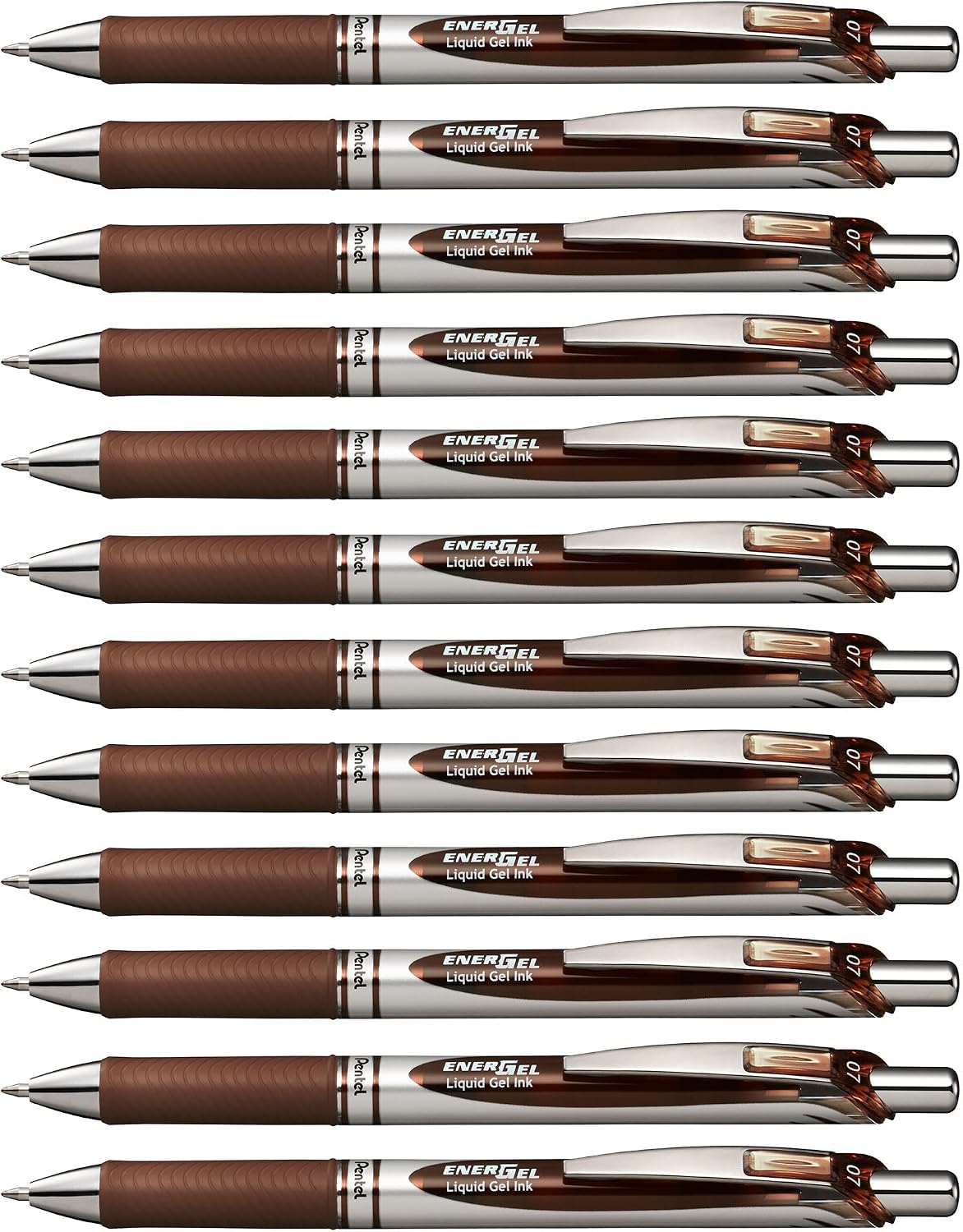 Pentel EnerGel RTX Retractable Liquid Gel Pen, (0.7mm) Metal Tip, Medium Line, Brown Ink, Box of 12 (BL77-E)